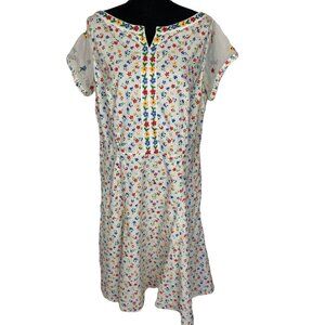 ESHAKTI Women Midi Dress Floral Short Mesh Sleeves Sz XL White Cottagecore 47-5